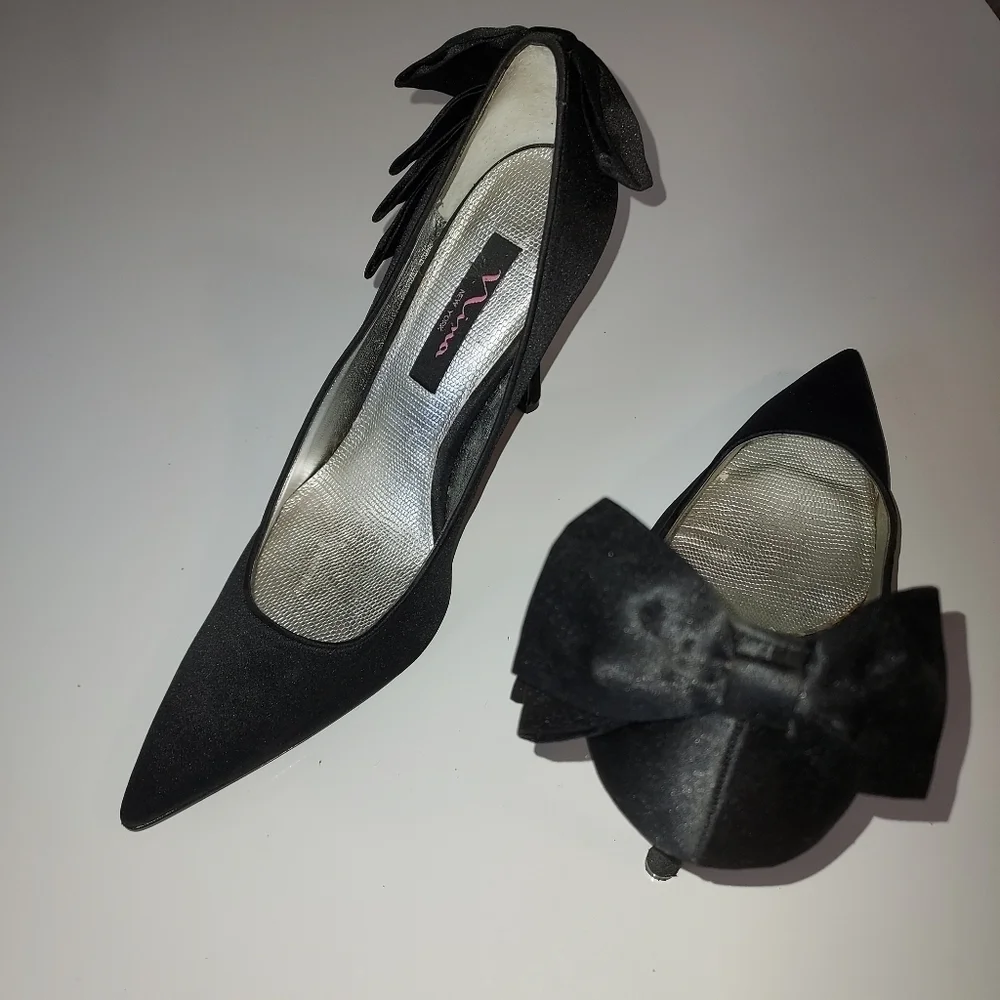 NINA New York Black Satin leather Stiletto heels
